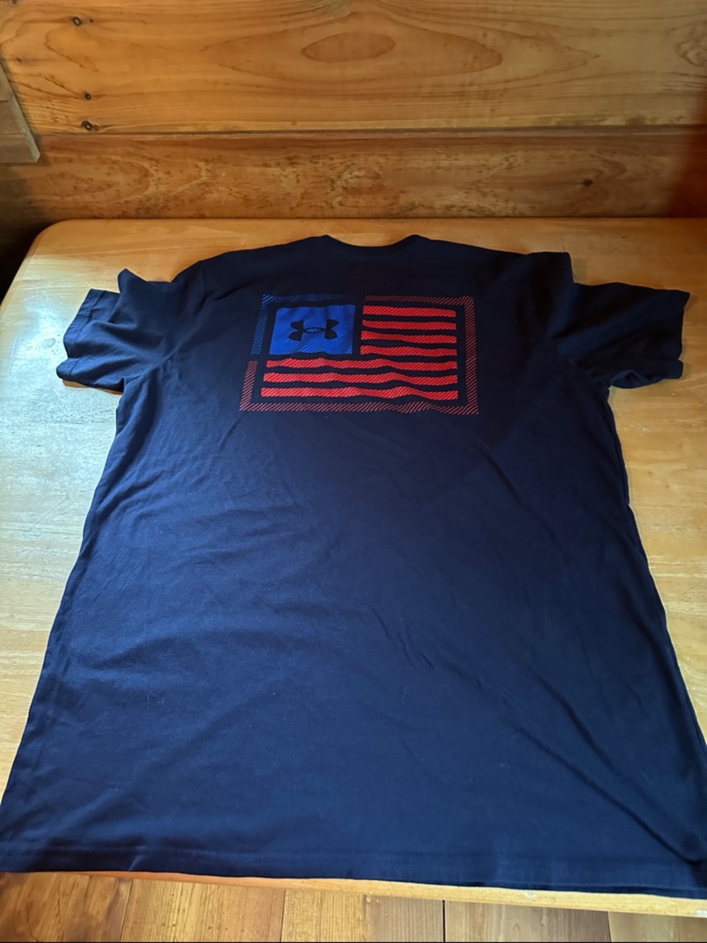 Under Armour Navy Tee with Red & Blue Flag Graphic Back